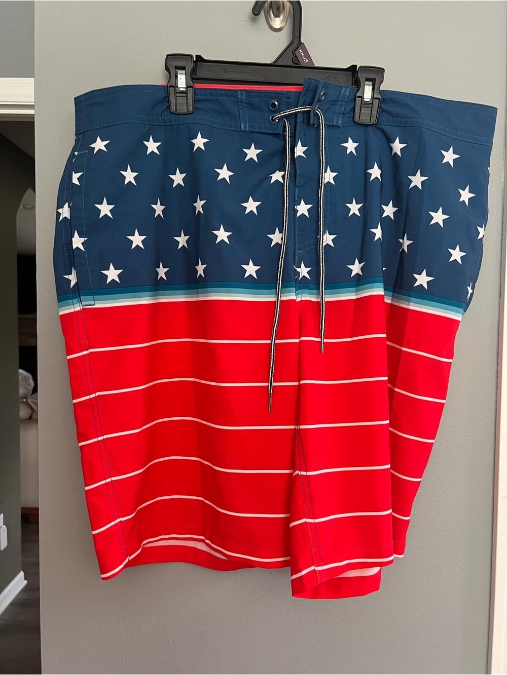 Goodfellow & Co Red, White & Blue Star Print Swim Trunks
